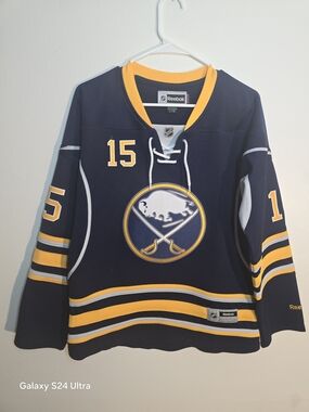 Reebok Buffalo Sabres #15 Navy and Yellow Hockey Jersey
